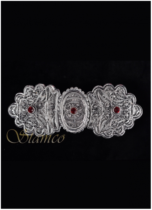  Παραδοσιακή Ασημί Πόρπη με Πέτρες 